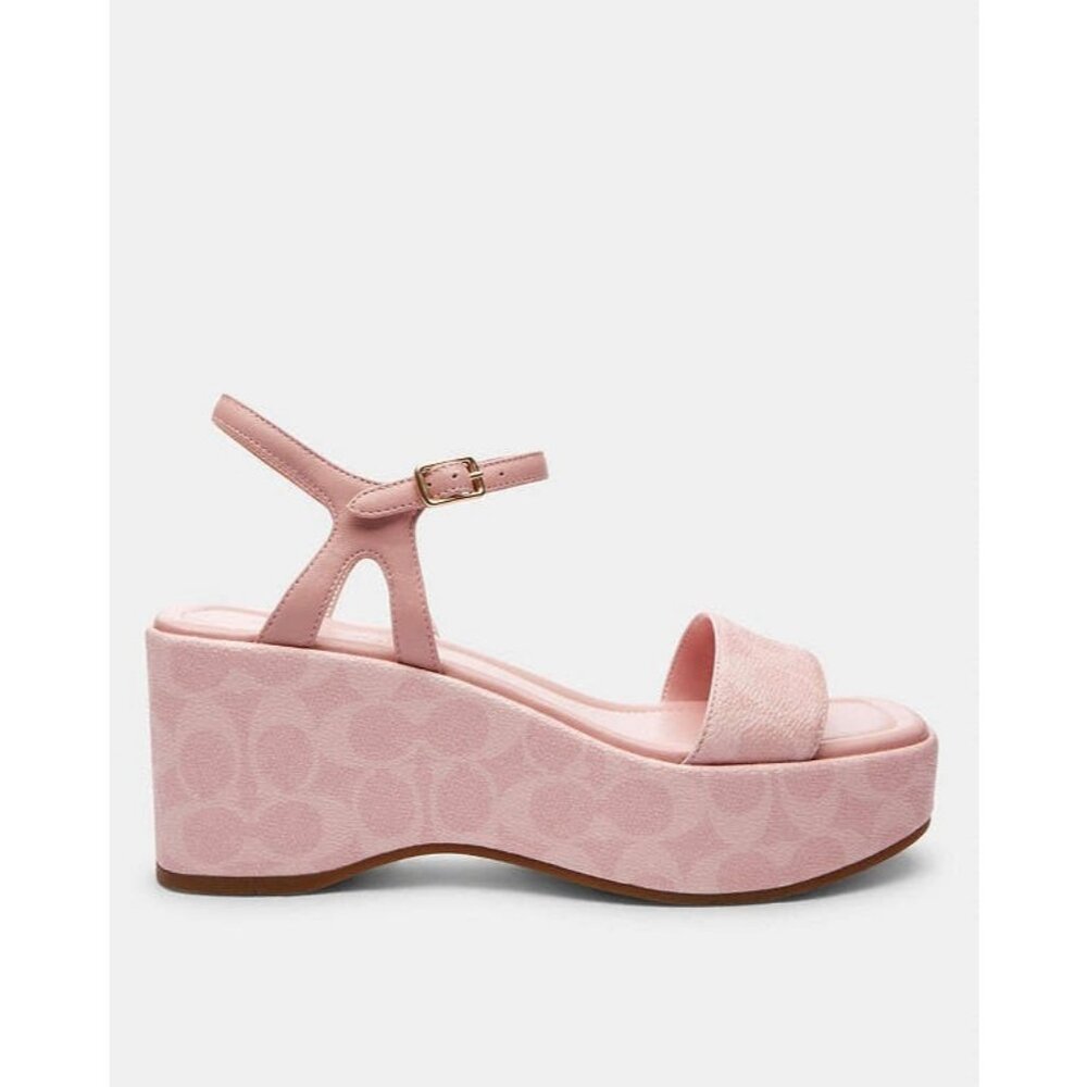 Coach Wedge Gale Sandals Women's Size 7.5 & 9.5 Powder Pink Ankle Strap Open Toe - Picture 2 of 3